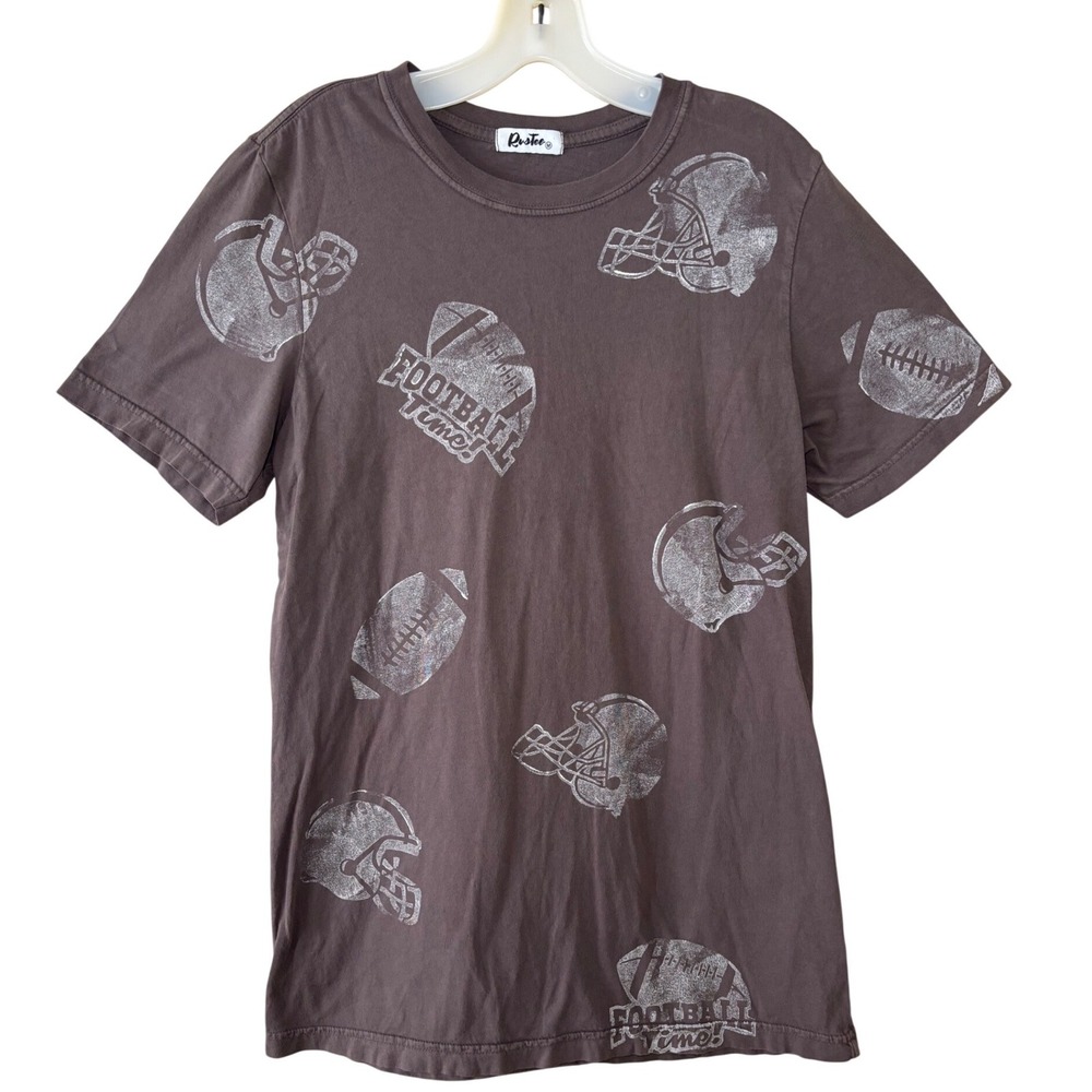 Mens Football Graphic Tee Medium Grey Rustee Distressed Print Sports Shirt